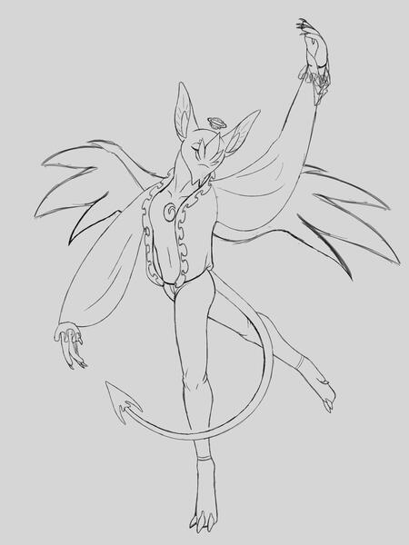 A sketch of a humanoid monster in a ballet pose.